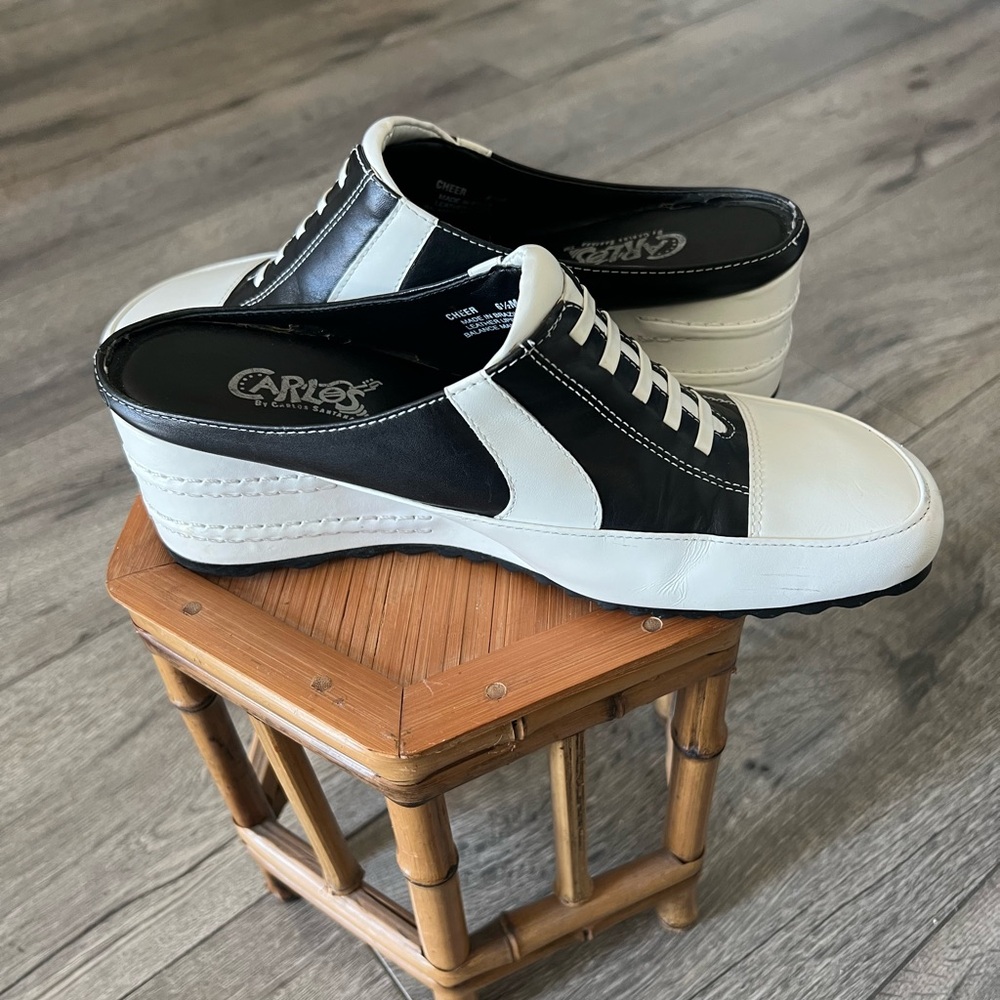Vintage Carlos Santana “Cheer”Black and White Mule  Shoes